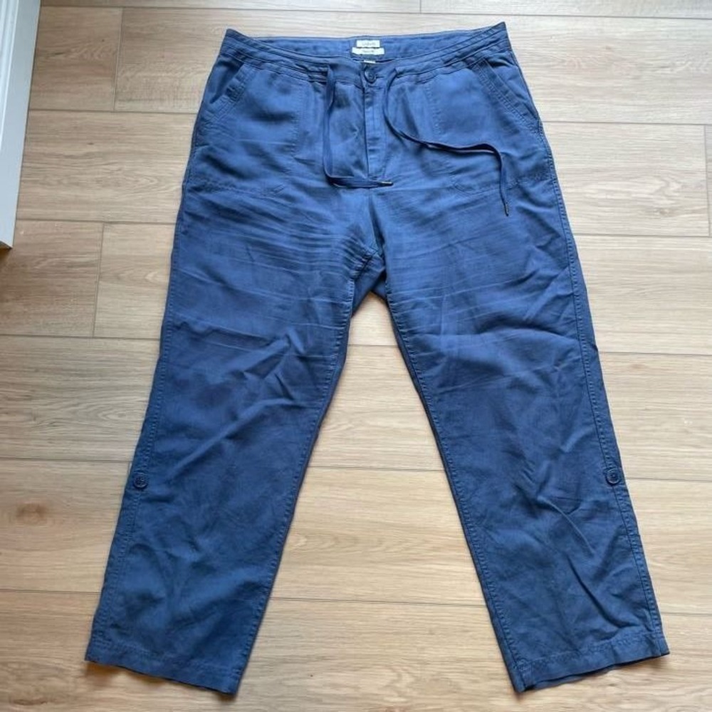 LL Bean Classic Fit Blue Linen Blend Drawstring Utility Pants Petite‎ Large